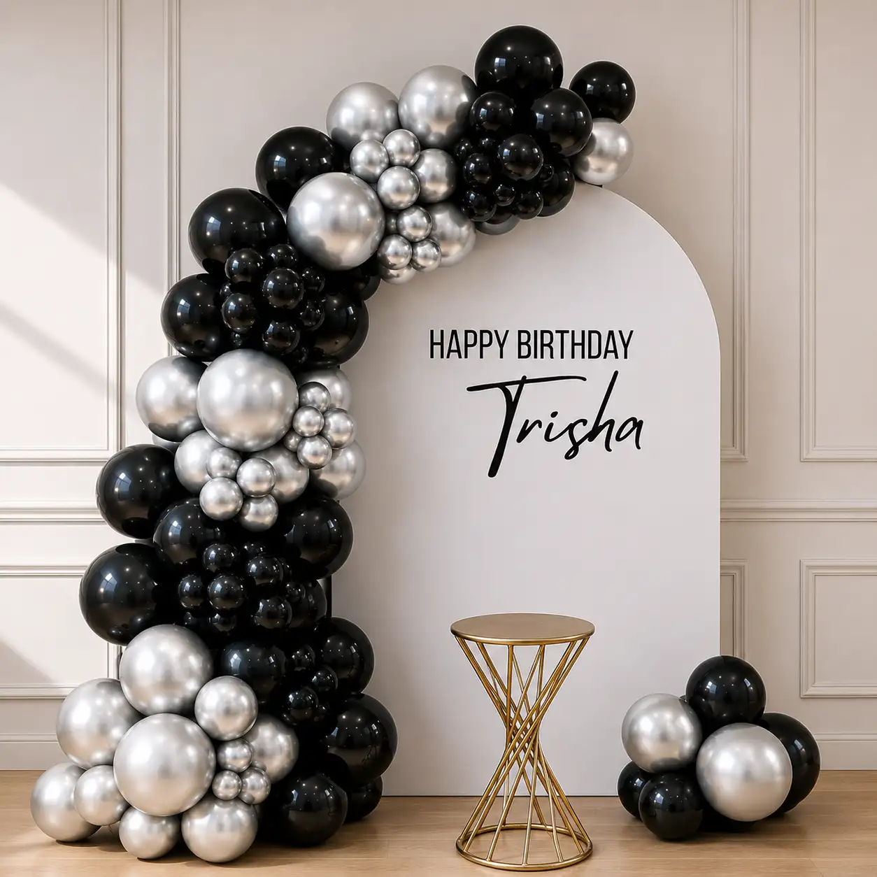 Black and Silver Birthday Balloon Decoration at Home — photo 2