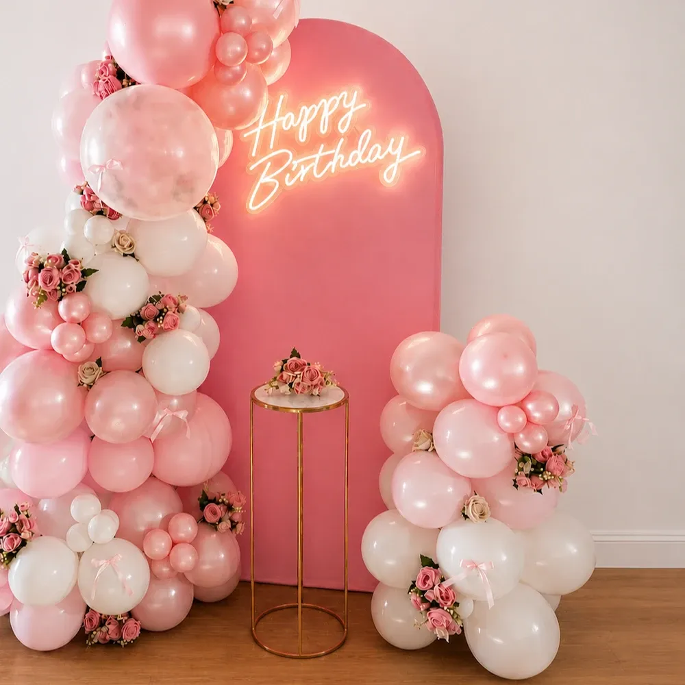 Pink Birthday Decoration with Balloon Arch — photo 2