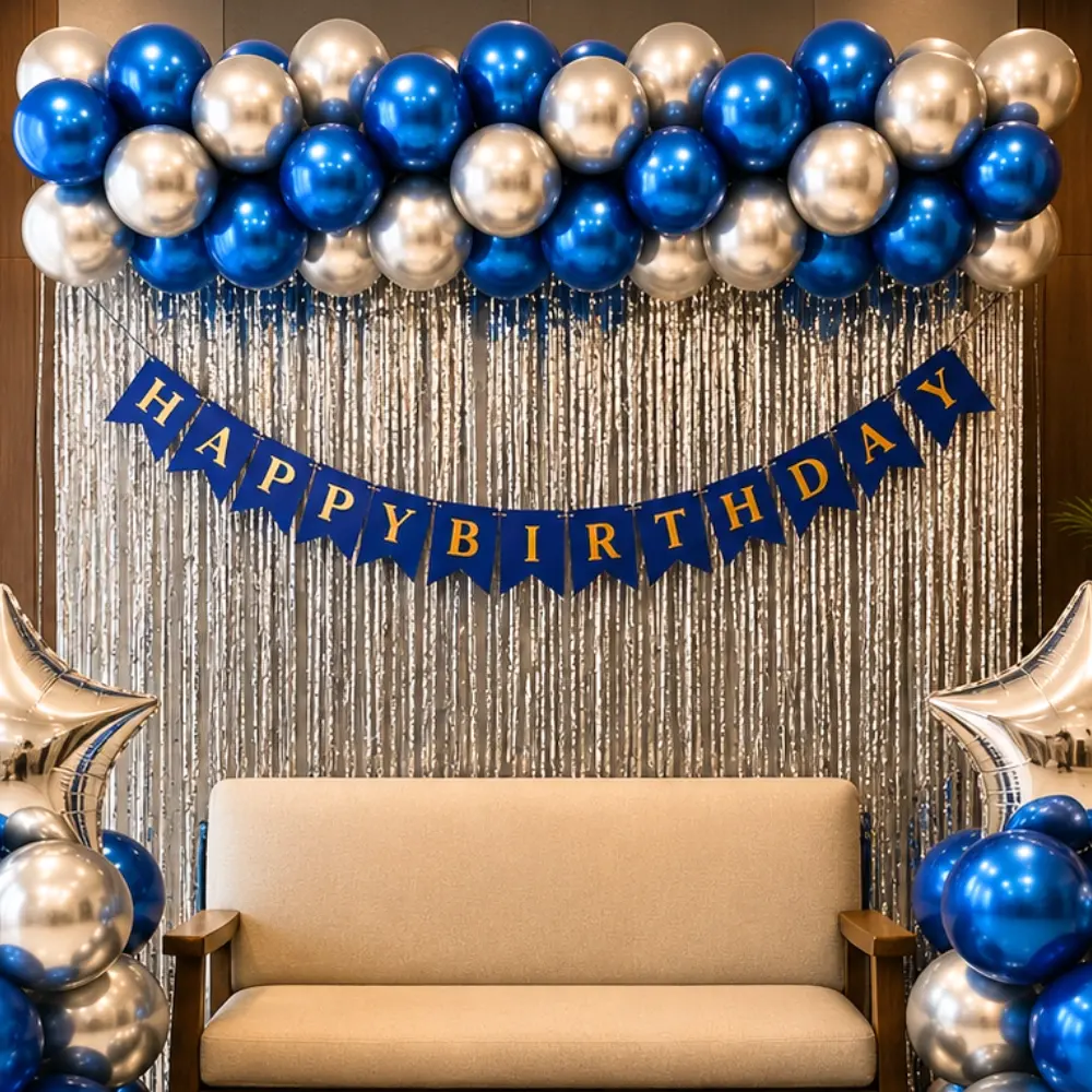 Simple Blue and Silver Balloons Decoration — photo 2