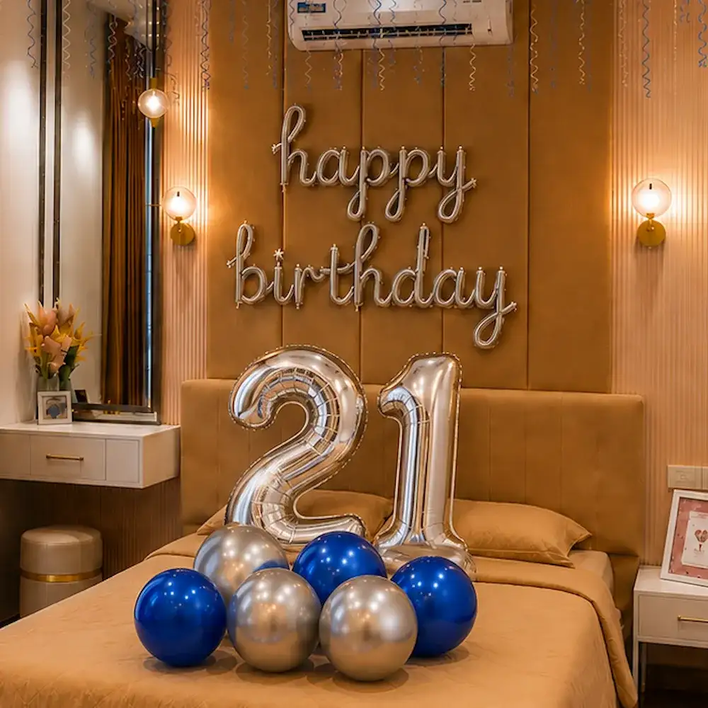 Blue Silver Theme Birthday Decoration at Home — photo 2