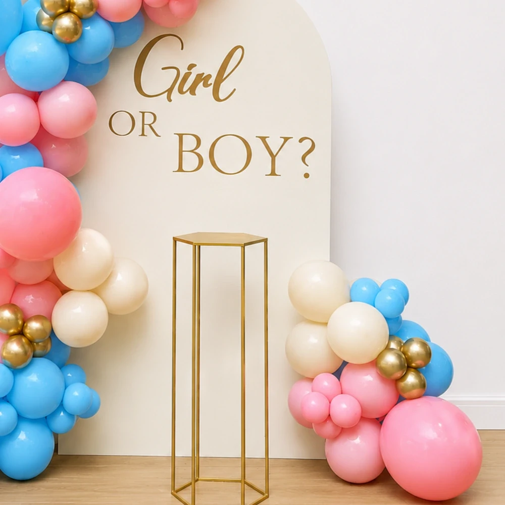 Gender Reveal Backdrop with Pink & Blue Balloon Arch — photo 2