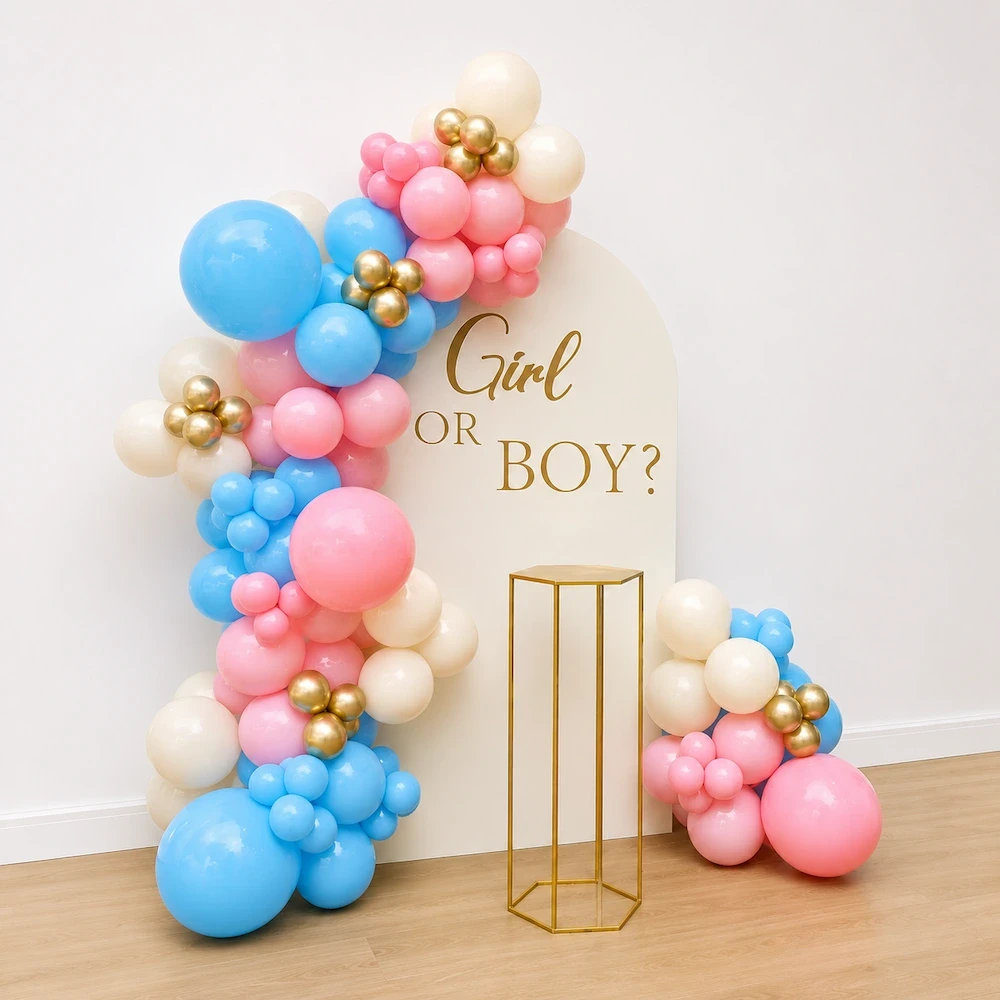 Gender Reveal Backdrop with Pink & Blue Balloon Arch — photo 3