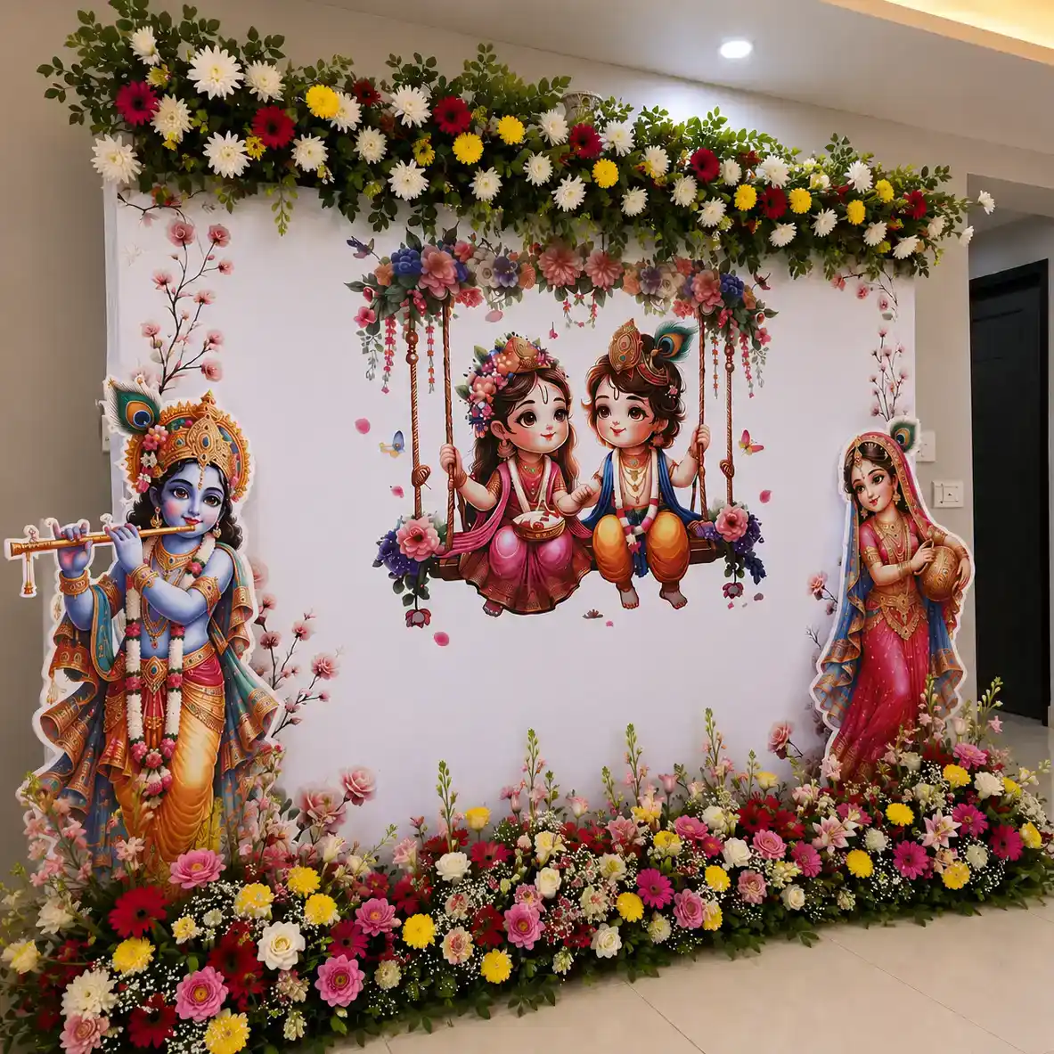 Krishna Radha  Theme Backdrop For Baby Shower with customized backdrop with stand — photo 2