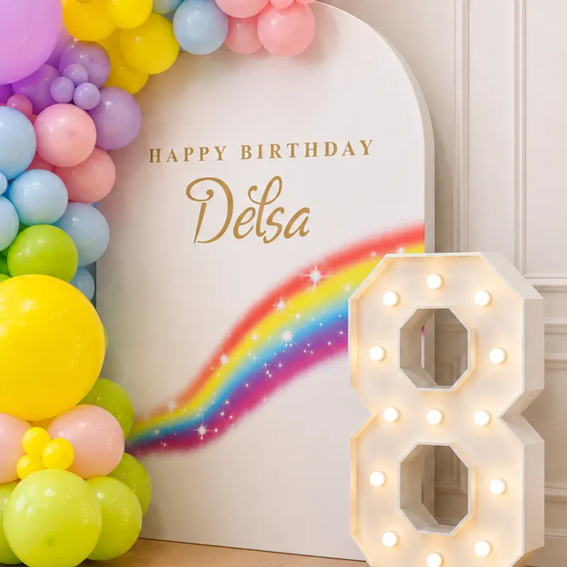 Rainbow Theme Birthday Decoration with Pastel Balloon Arch — photo 2