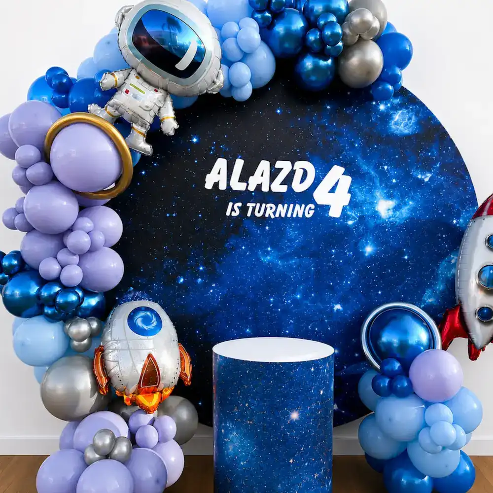 Space Theme Birthday Decoration with Blue Balloon Arch — photo 2