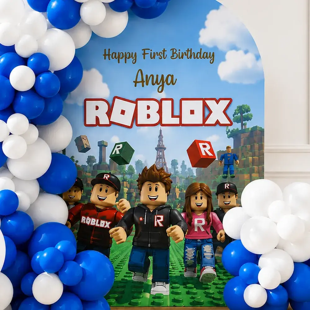 Roblox Theme Birthday Decoration with Blue Balloon Arch — photo 2