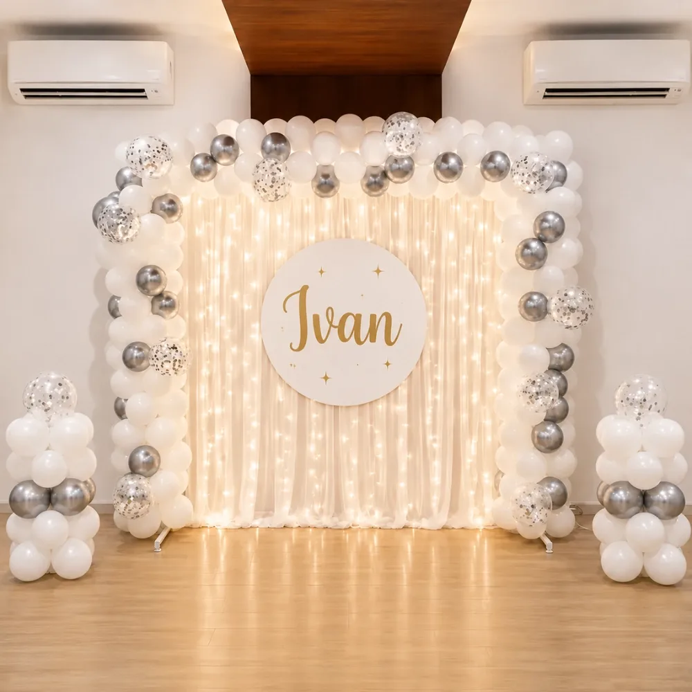 White Backdrop Naming Decoration — photo 2
