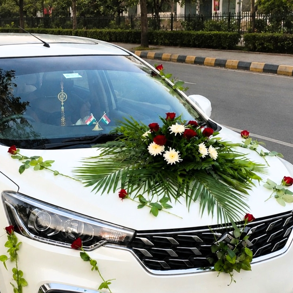 Classic Red Rose Wedding Car Decoration — photo 2