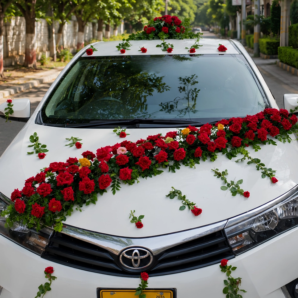 Luxury Red Rose Wedding Car Decoration — photo 2