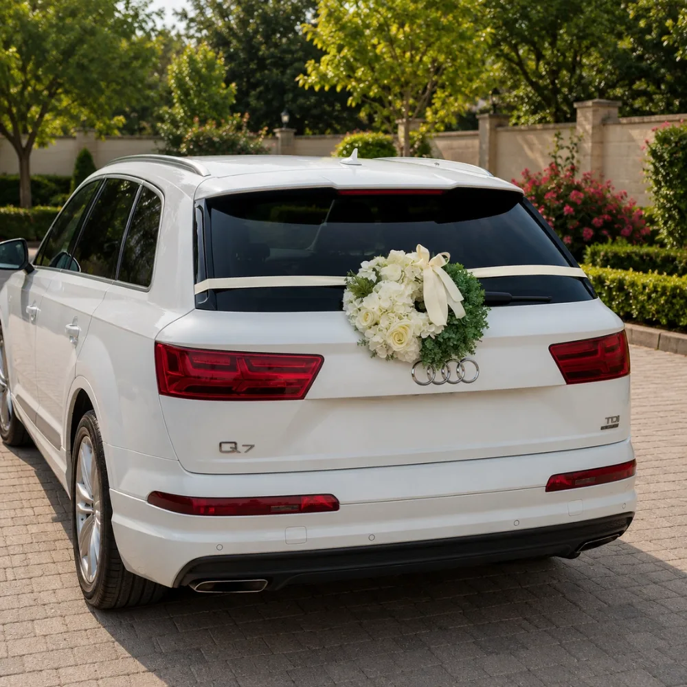 White Car Decoration For Wedding — photo 2