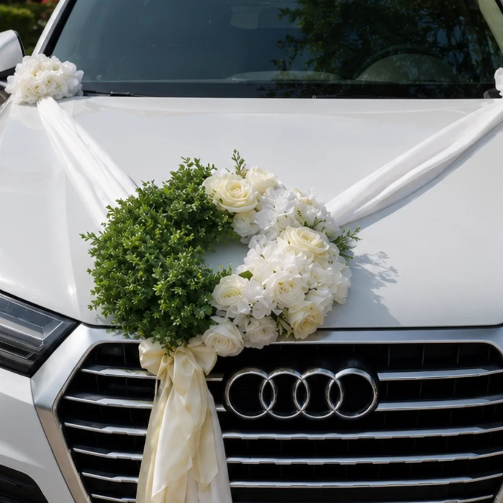 White Car Decoration For Wedding — photo 3