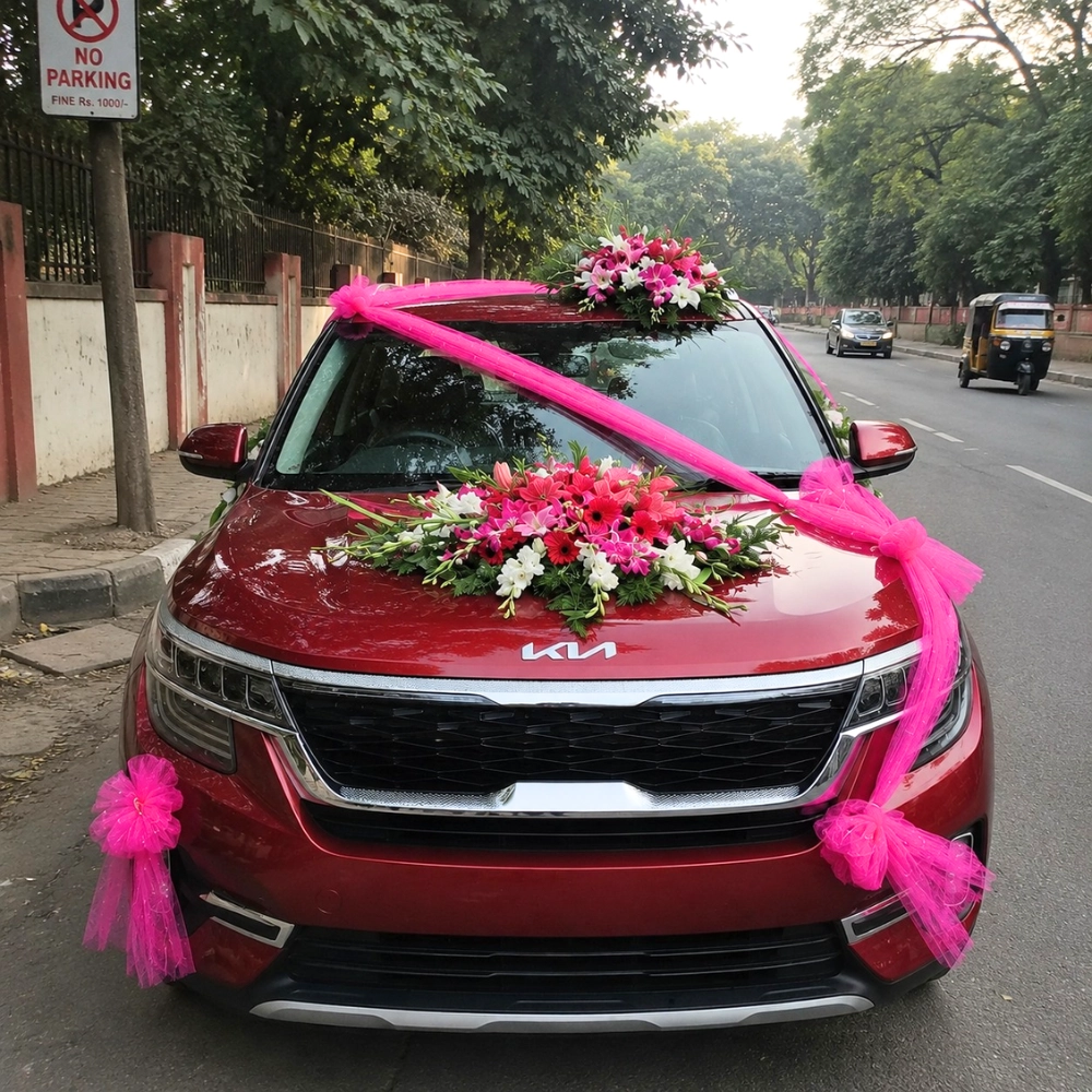 Pink Floral Wedding Car Decoration