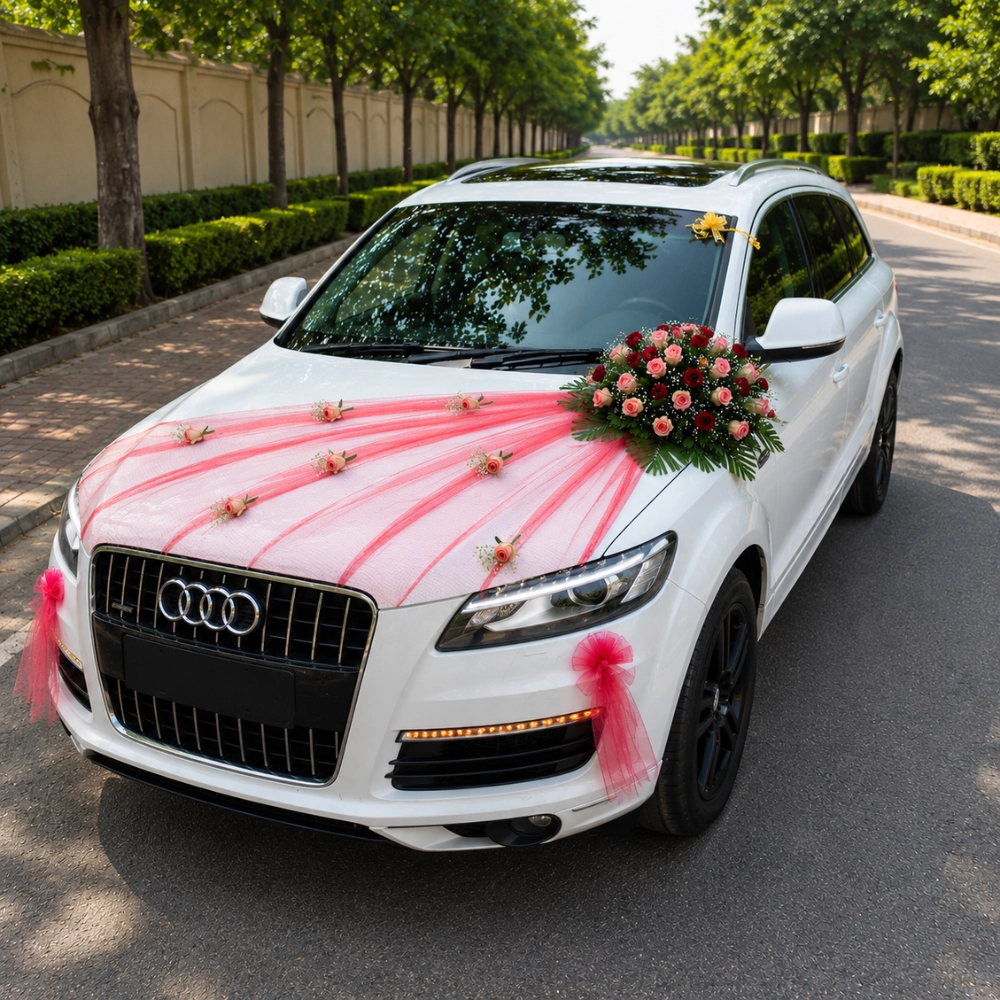 Premium Red Rose Wedding Car Decoration — photo 2