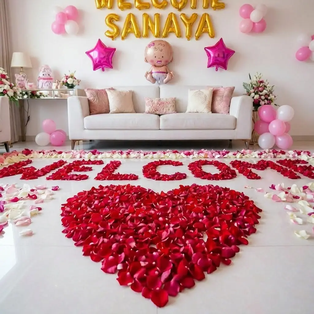 Pink Theme Baby Welcome Decor with Flowers — photo 3