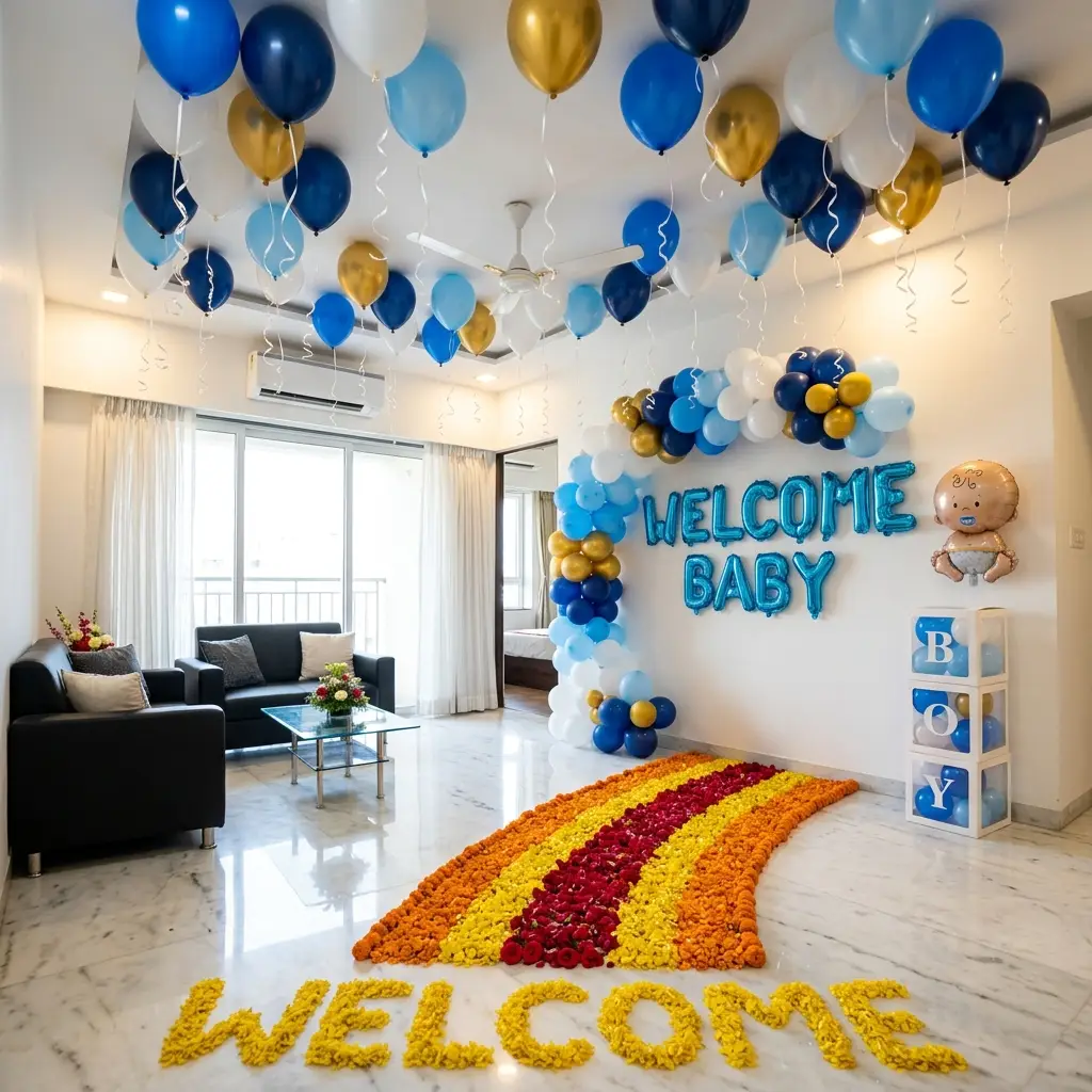 Blue Theme Baby Boy Welcome Balloons